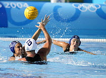 Female Water Polo players during an Italy versus USA Water Polo match at the Olympic Games, Athens, Greece, 24 August 2004.  Editorial Use Only.