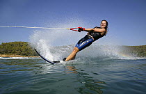 A waterskiier carving through the water, Marverde, Turkey.