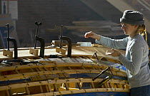 IYRS (International Yacht Restoration School) student rebuilds a traditional Beetlecat. Newport, Rhode Island, USA.