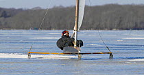 Ice yachting on Worden Pond, Rhode Island, USA.