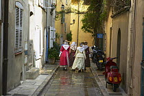 Ladies dressed in costume for La Bravade, an annual celebration that takes place in St Tropez, South of France. ^^^ The commemorative event is strictly for town's people and acknowledges a great histo...