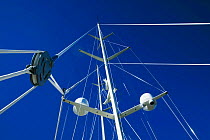 Looking up at the rig and masts of 154ft ketch superyacht "Sheherazade". ^^^ The two masts reach 185 feet and 110 feet high, the taller being the equivalent of 11 stories high.