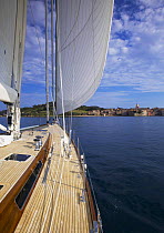 Sailing aboard "Pink Gin" in the gulf of St. Tropez, South of France.