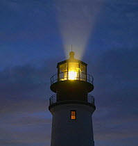 Lighthouse at night, Nantucket, USA.