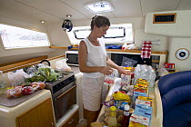 Provisions in the galley of a cruising yacht.