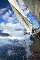 Windy conditions from aboard the 152ft schooner "Windrose" at Antigua Classic Yacht Regatta, Caribbean, 2004.