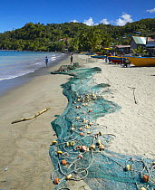 Fishing net on Gouyave beach, Grenada, Caribbean.