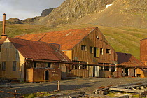 Derelict rusting buildings at the abandoned whaling station at Grytviken, South Georgia.