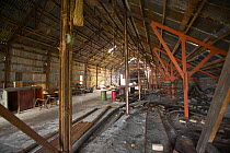 Inside the derelict rusting buildings at the abandoned whaling station in Grytviken, South Georgia.