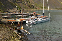 88ft sloop "Shaman" moored up at Grytviken whaling station, South Georgia.