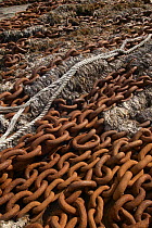 Rusted chains and tackle that were used to handle the whale carcasses at the now abandoned whaling station in Grytviken, South Georgia.