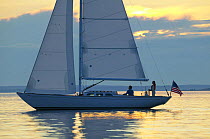 A Sparkman & Stephens designed Morris 36 sailing under the late afternoon sun, Maine, USA. Property Released.
