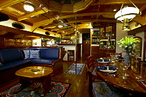 Interior of the 105ft classic Bruce King ketch "Whitehawk".