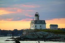 The Rose Island Lighthouse, a B&B off Newport with a working light restored a few years ago, Rhode Island, USA.