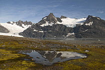 The jagged mountains and glaciers around King Haakon Bay on the south coast of South Georgia.