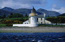Corran Lighthouse at Ardgour, situated at the Corran Narrows on the Ardnamurchan Peninsula, Western Isles, Scotland.