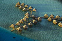 Idyllic Hotel Sofitel, with jetties and huts on stilts. Bora Bora, French Polynesia.