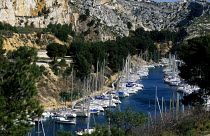 Yachts moored in Port Miou near Cassis, Provence, France. ^^^There are many naturally protected creeks along the coast near Marseilles which are well-protected from mistral winds.