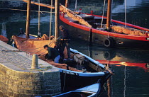 Two sinagots, typical boats of the Golf du Morbihan, in Le Bono harbour on the Auray River, Morbihan, Brittany, France.