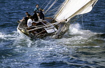 Gaff cutter "Pesa" sailing during La Belle Plaisance at Benodet, South Brittany, France.