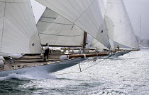"Astra" and "Candida" racing at La Nioulargue 1993 off St Tropez, South France. Both yachts were converted to bermudan rig to comply with the 1930 J-Class rule. They date back to 1928-1929 and were bu...