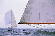 The boom of NY 30 "Amorita" with "Wild Horses" in the background during the Museum of Yachting's Classic Yacht Regatta, Newport, Rhode Island, USA. Amorita is Property Released.