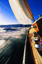 View from the leeward rail of "Nirvana", sailing off Antigua, Caribbean. Property Released.