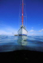 Cruising yacht at anchor, the Bahamas. Property Released.