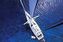 View from the mast of yacht "Shaman" off the northern Vava'u islands, Tonga, Melanesia, Pacific Islands. Property Released.