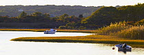 Boats moored on an Estuary in Martha's Vineyard, Massachusetts, USA.