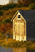 Boathouse on Nashaquitsa Pond, Martha's Vineyard, Massachusetts, USA.