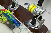 Brightly coloured fishing lures for deep sea fishing.
