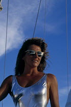 Florence Arthaud, French female sailor ^^^who won the Route du Rhum 1990 aboard her trimaran "Pierre 1er".