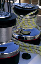 Close-up of winch aboard a race yacht.