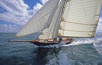 Eric Tabarly's yacht "Pen Duick I" sailing during her centenary celebration, France. Designed at Fairlie by William Fife, she was built in 1898 and named "Yum". ^^^She was bought by Eric Tabarly's fat...
