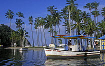 The Marigot Bay Ferry moored in Marigot Bay, St Lucia, Caribbean.