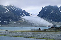 88ft sloop yacht "Shaman" moored on the coast in Magdalena Fjord, Spitsbergen, Svalbard, Norway.