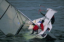 49er capsized at the Sailing World Speed Trial at 3rd Beach, Newport, Rhode Island, USA.