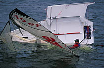 49er capsized at the Sailing World Speed Trials at 3rd Beach, Newport, Rhode Island, USA.
