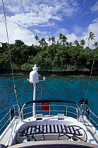 Onboard view of 88ft sloop "Shaman" off the coast of Tonga, South Pacific.