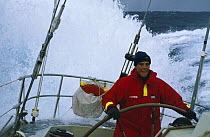 Steering the yacht "Flyer" with a Rooster tail, Whitbread transatlantic race 1981-82.