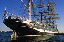 The Russian four-masted barque "Kruzenshtern", built in 1926 by JD Tecklenborg, Wesermunde, Germany, anchored in Newport, Rhode Island, USA.