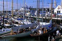 Classic yachts moored in Cowes Yacht Haven during the America's Cup Jubilee celebrations in 2001, Isle of Wight, UK.