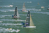 The start of the IACC class in the Round the Island Race during the America's Cup Jubilee celebrations 2001, Isle of Wight, UK.