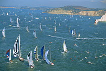 Yachts racing off the Needles during America's Cup Jubilee 2001, Isle of Wight, UK.