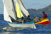 Locals sailing traditional boats during Grenada Sailing Festival 2005, Grenada, Caribbean.