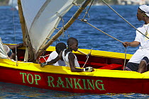 Locals racing traditional boat "Top Ranking", during Grenada Sailing Festival 2005, Grenada, Caribbean.