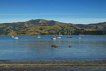Cruising yachts anchored against a beautiful backdrop, South Island, New Zealand.