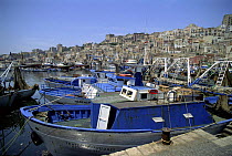 Fishing boats moored in the Sicilian town of Sciacca, Italy.