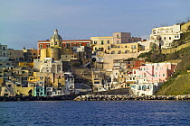Colourful waterfront buildings of Procida Island, Bay of Naples, Italy. ^^^Next to the more famous islands of Ischia and Capri, Procida is the smallest island of volcanic origin in the Bay of Naples.